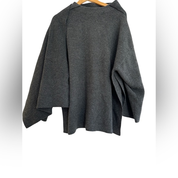 ZARA WOMAN SHORT KNIT COAT WITH ASYMMETRIC SCARF GRAY - Picture 7 of 10